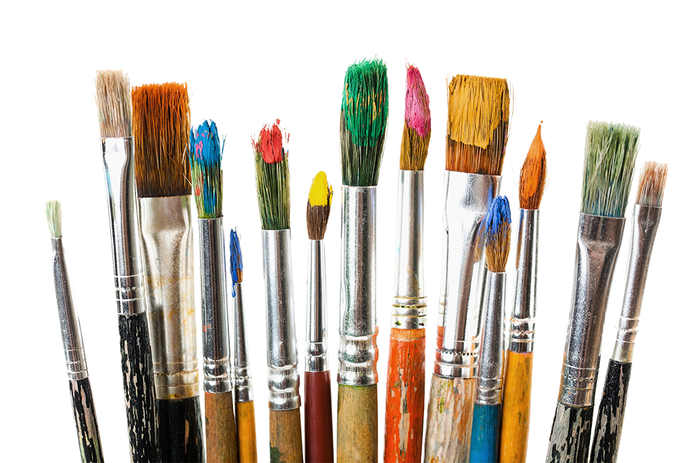 well-used artist paintbrushes